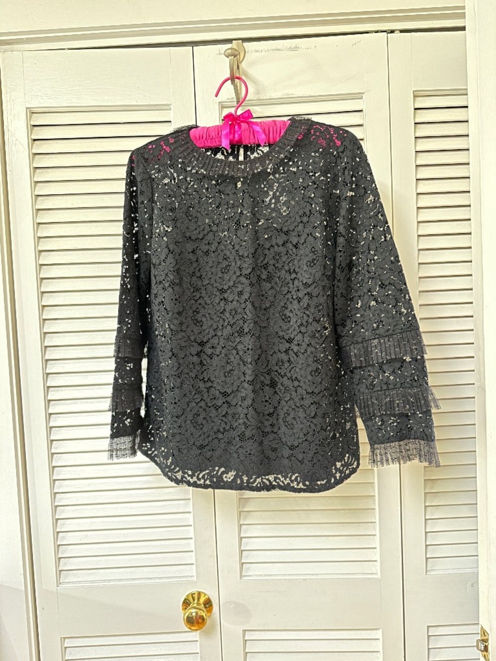 J. Crew Black Lace Blouse Long Sleeve Lined NWT